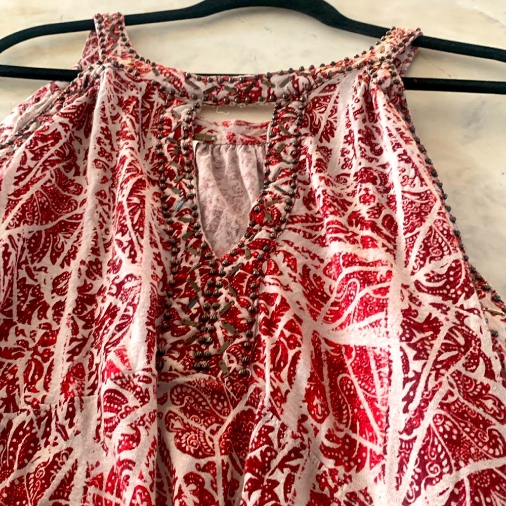 Free People Rayon Good Morning Beaded Cold Shoulder Red Sexy Top SS - Picture 3 of 8
